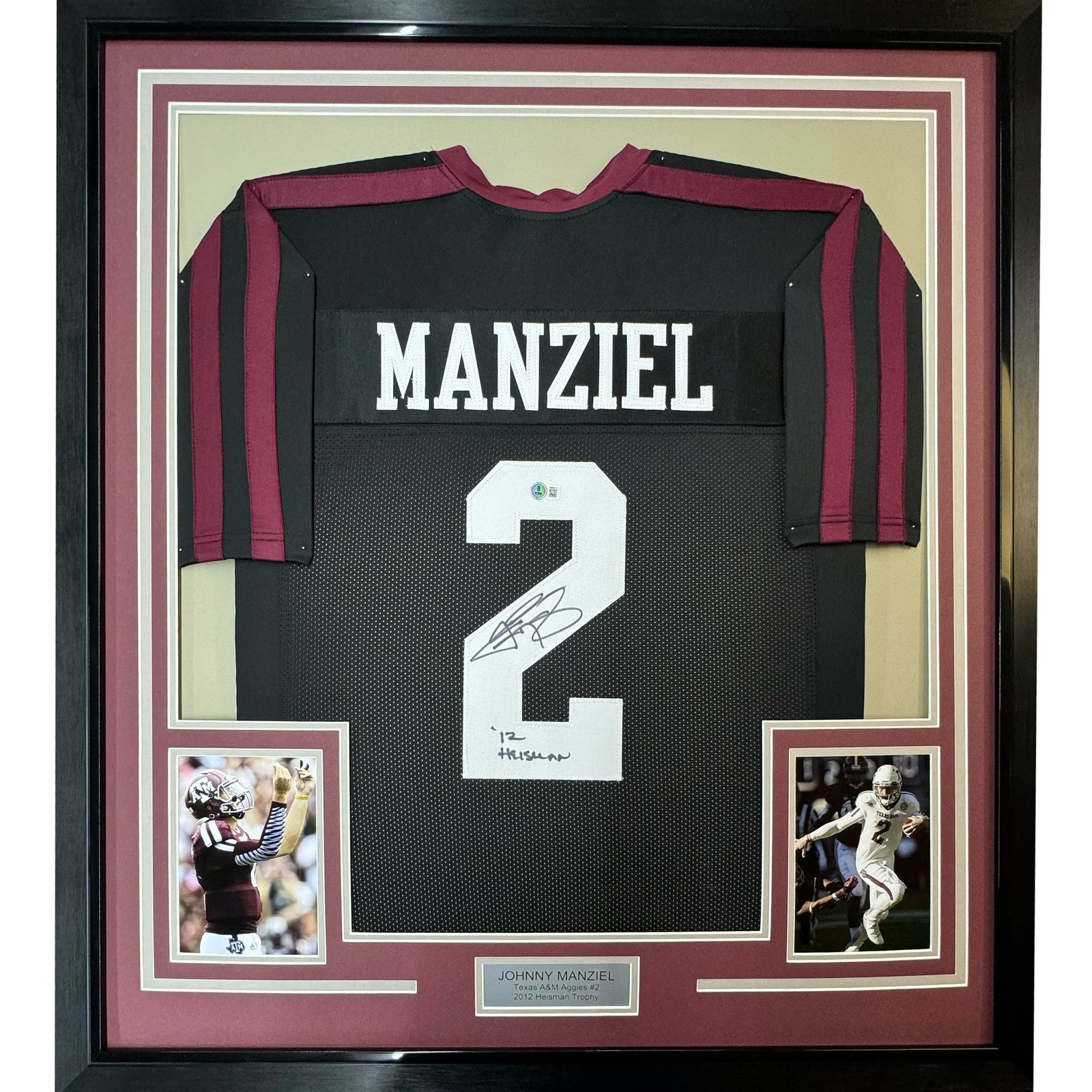 Framed Signed Johnny Manziel 12 HT 35x39 A&M Black Jersey JSA COA Framed Signed Johnny Manziel 12 HT 35x39 A&M Black Jersey JSA COA