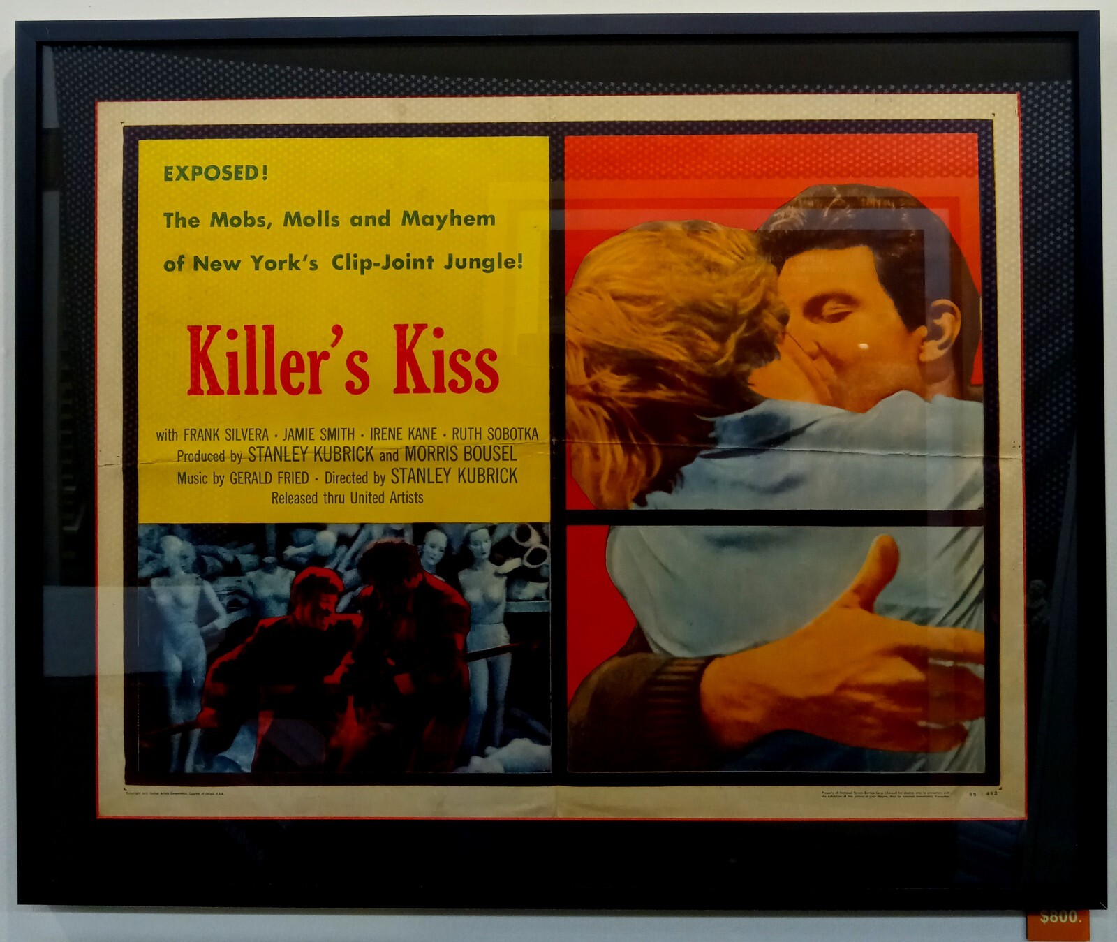KILLER'S KISS 1955 VINTAGE FRAMED MOVIE POSTER STANLEY KUBRICK'S DEBUT FILM RARE KILLER'S KISS 1955 VINTAGE FRAMED MOVIE POSTER STANLEY KUBRICK'S DEBUT FILM RARE