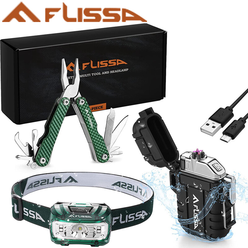 Flissa 3PCS Waterproof LED Headlamp & Windproof Lighters 12 in 1 Multitool Plier Flissa 3PCS Waterproof LED Headlamp & Windproof Lighters 12 in 1 Multitool Plier