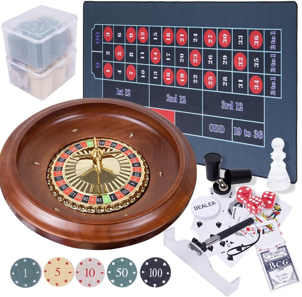 Roulette Wheel Game Set with Large Felt, 16 Inch Roulette Wheel, Retractable Roulette Wheel Game Set with Large Felt, 16 Inch Roulette Wheel, Retractable