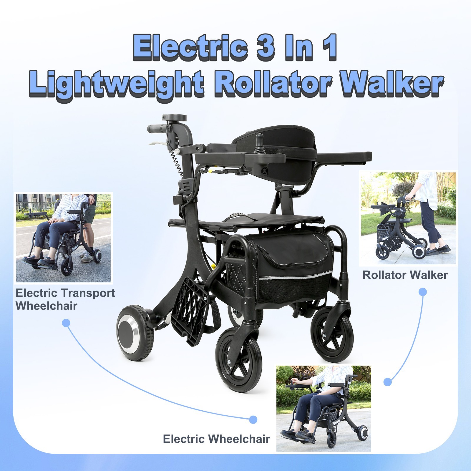 Three-in-one wheelchair, mobility scooter, and transport wheelchair for the elde