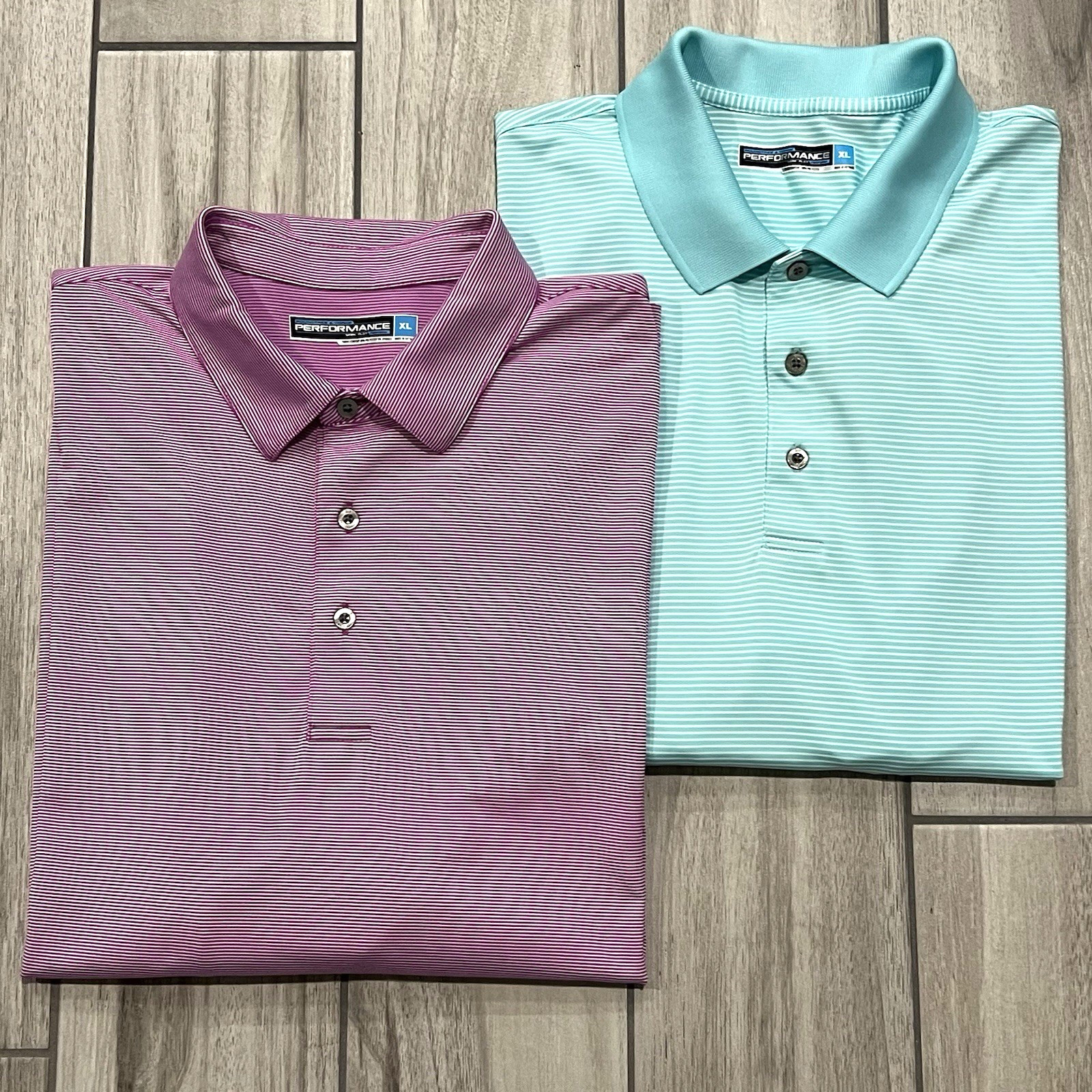 Roundtree & Yorke Polo Shirt Mens XL Purple Mint Green Excellent Stripe 2 Pack