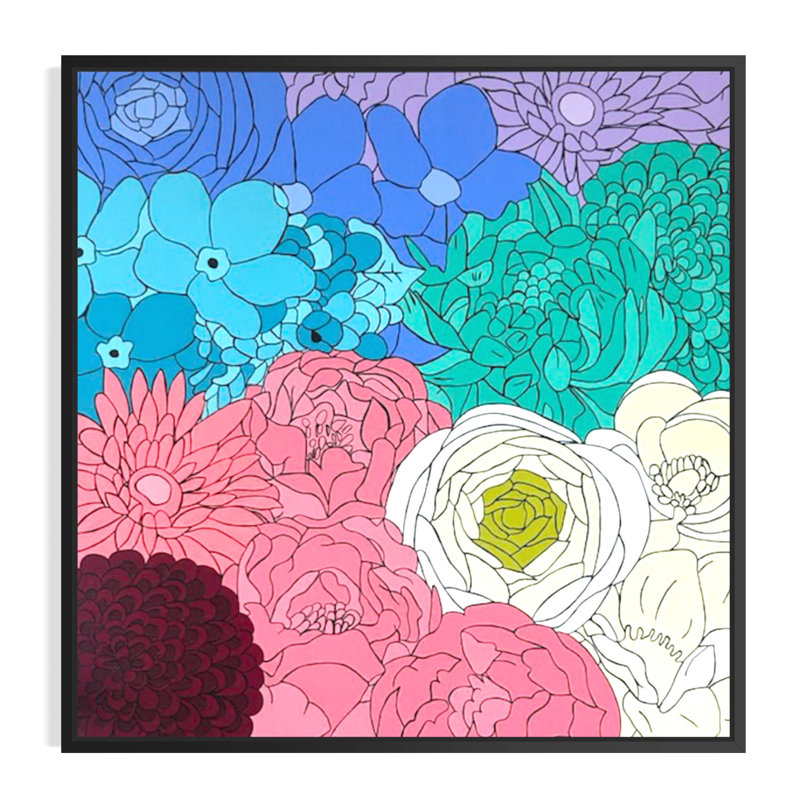 Original Abstract Floral 48x48 Painting Acrylic Bold Canvas Large Wall Art