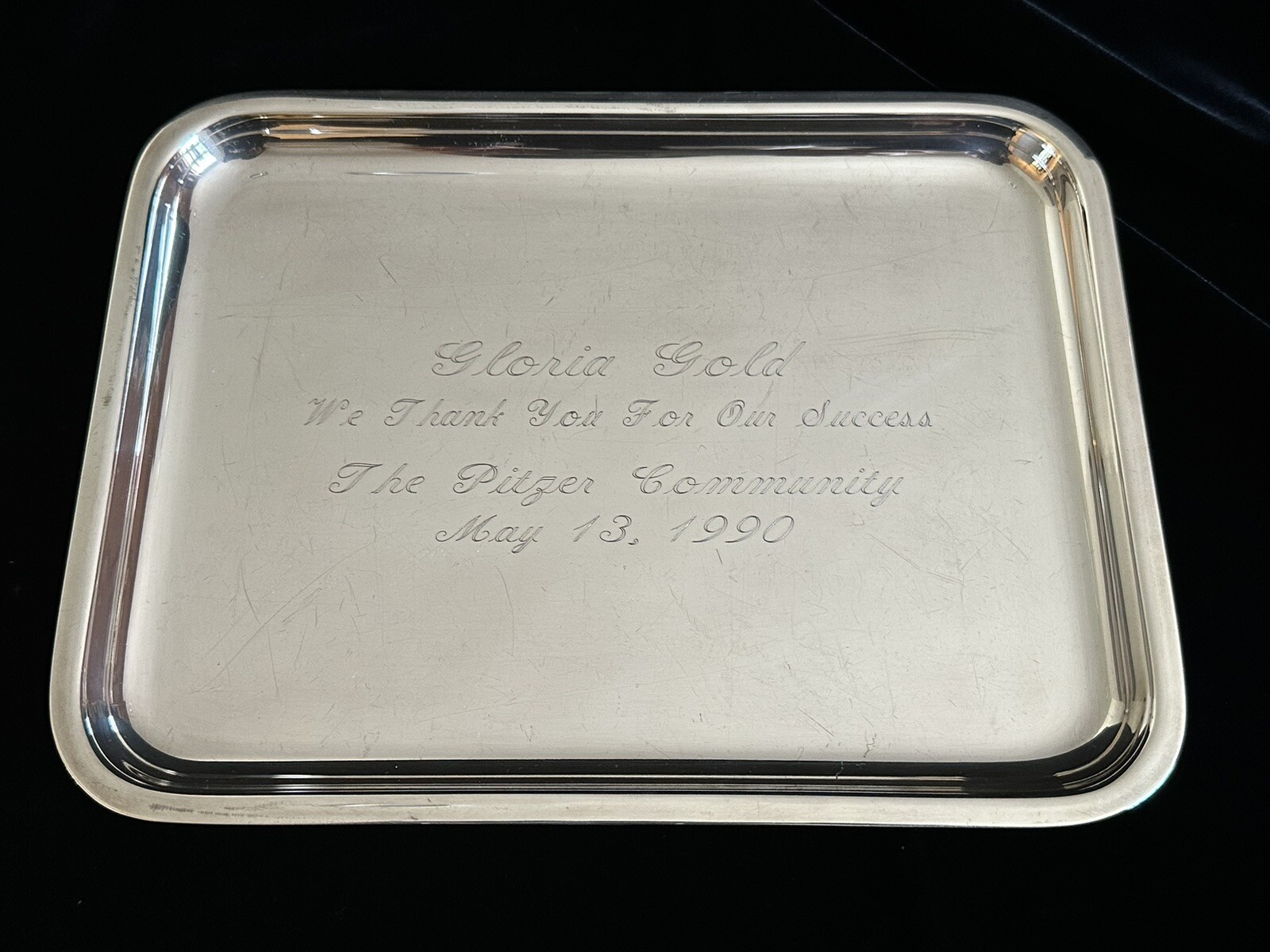 Puiforcat France Silver Plate Tray Engraved 8.75” X  7.75” Vintage