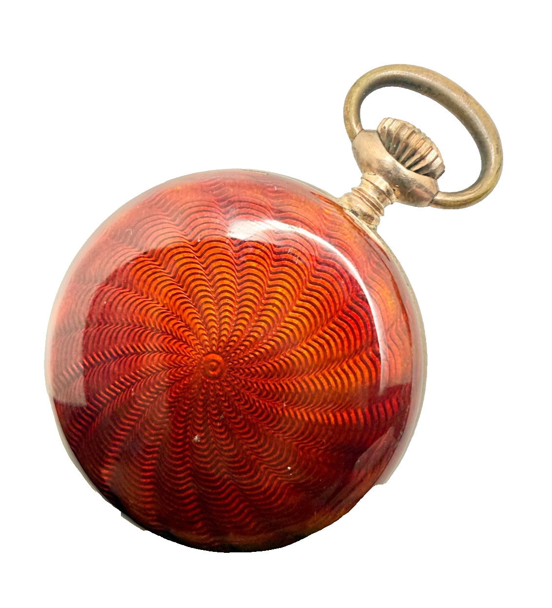 Antique Silver Case Red Guilloche Enamel Ladies Pendant Watch