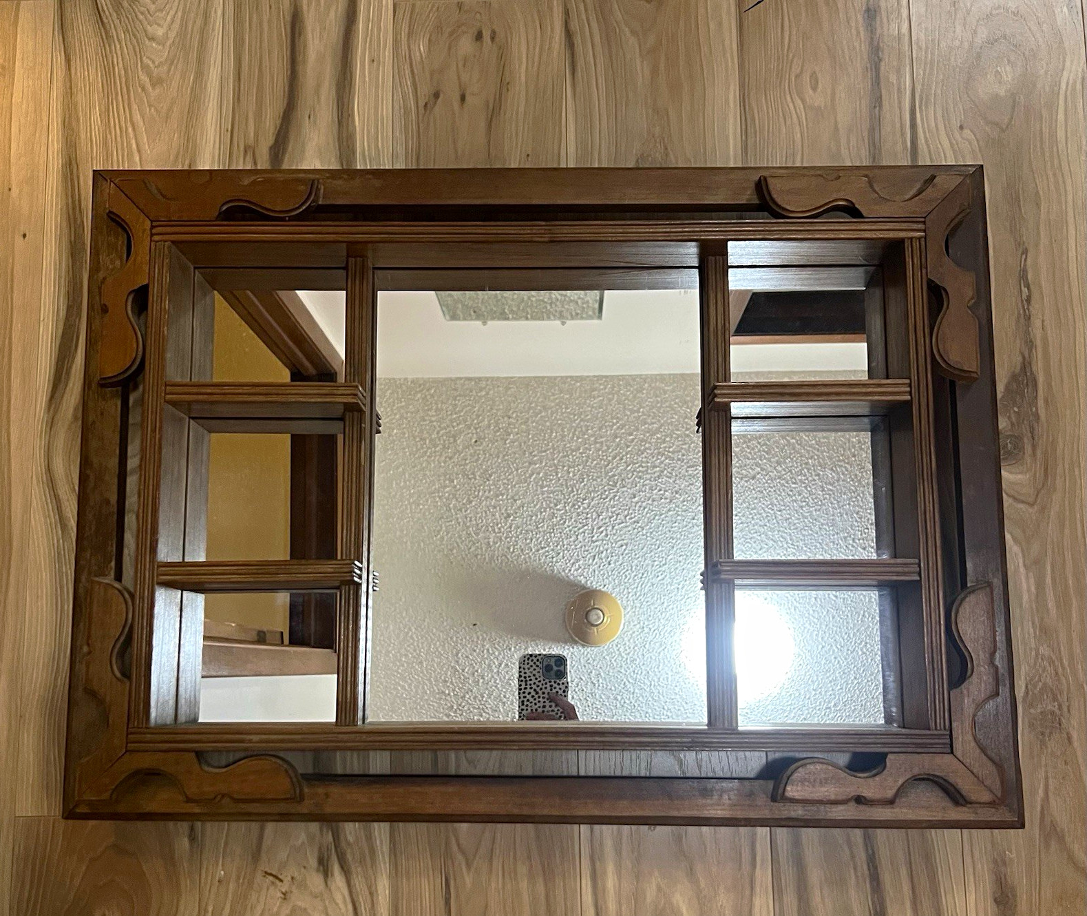 Vintage 1970s/1980s wooden wall mounted shadow box mirror Vintage 1970s/1980s wooden wall mounted shadow box mirror