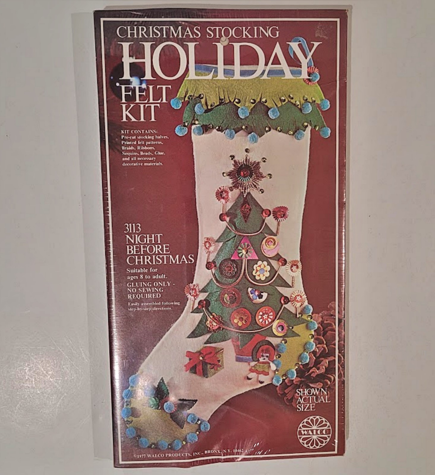 VTG 1977 Walco Holiday Felt Kit Night Before Christmas Stocking 3113 Sealed NOS