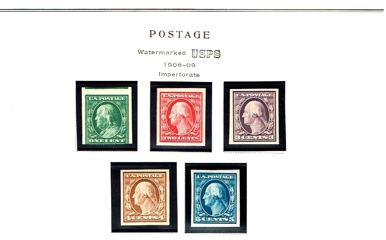 1908-9 U.S.NEW DESIGN Washington D.L.Wkm IMPERF COMPLETE SET OF 5  Sc#344-7 Mint