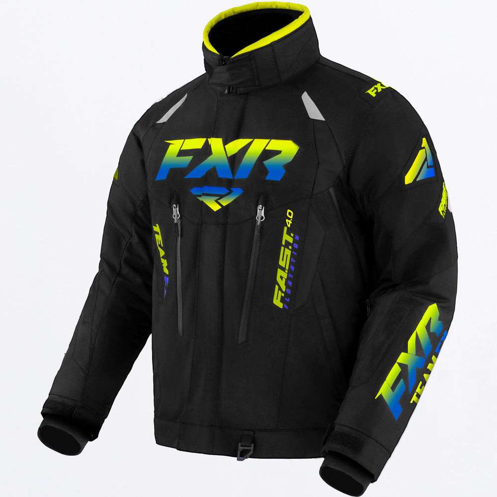 Open Box FXR Men\'s Team FX Snowmobile Jacket Black/HiVis-Blue Fade - XL