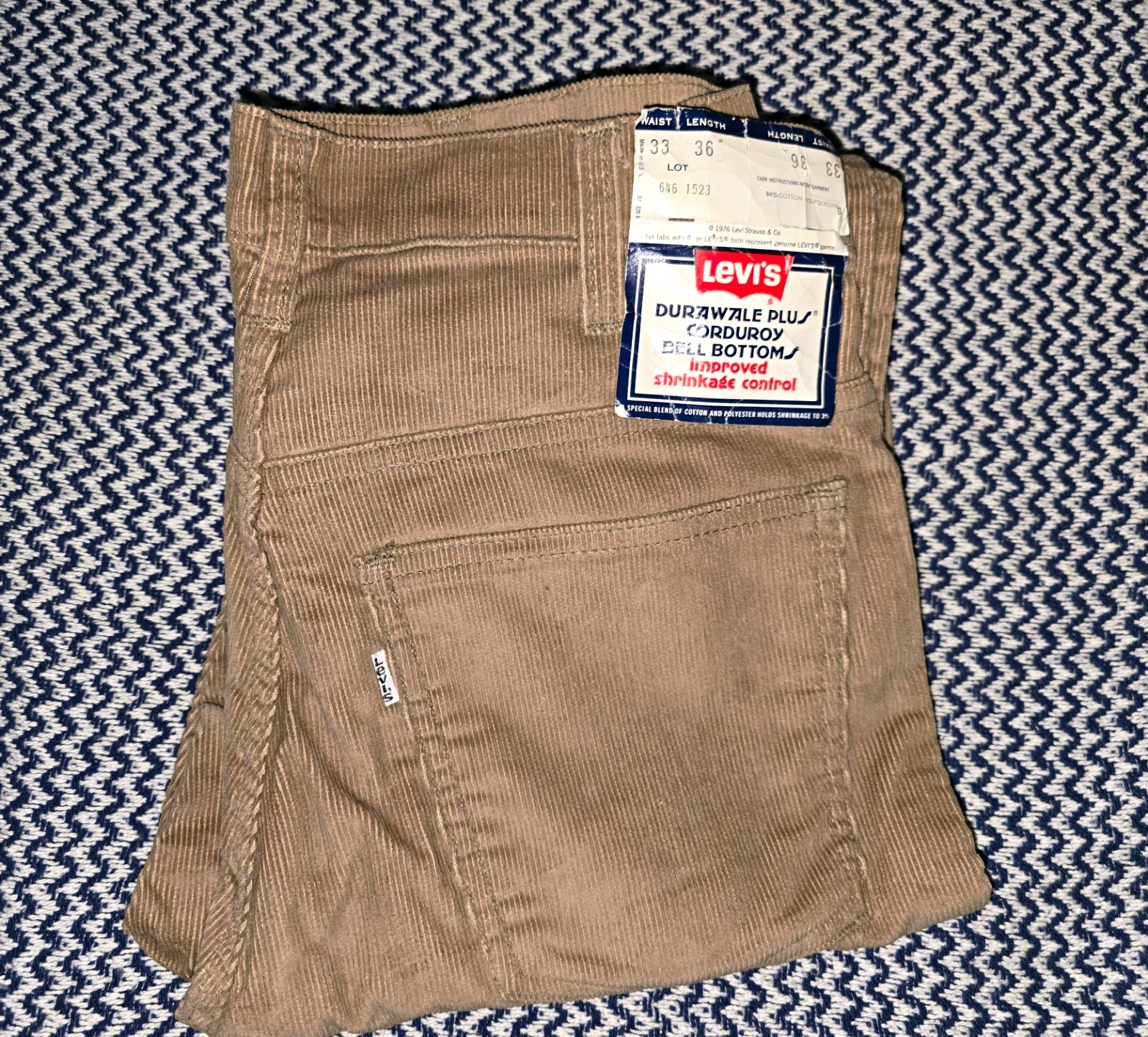 Vintage 70s Levi\'s Deadstock Durawale Plus Bell Bottom Corduroy Pants 