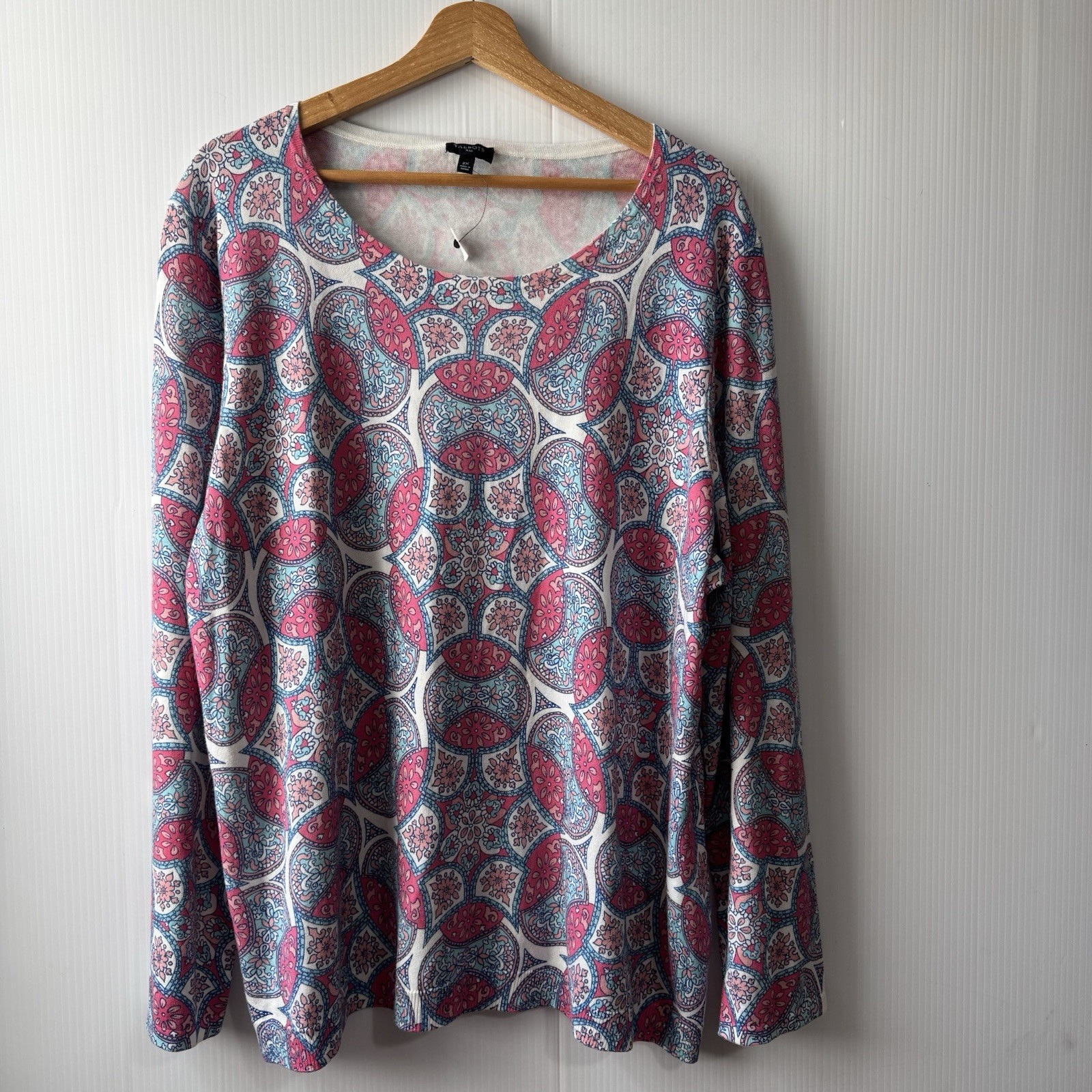 Talbots Plus 2X Women’s Mandala Print Knit Top Long Sleeve Cotton Blend