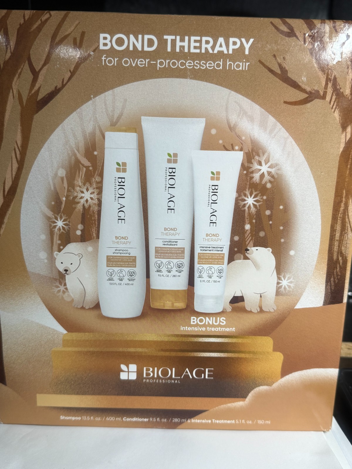 BIOLAGE Bond Therapy SHAMPOO, CONDITIONER, TREATMENT Gift Set BOXED