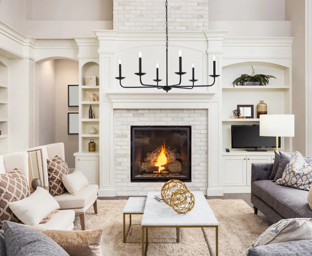 Foyer Living Dining Room Chandelier 6 Light Fixture Black Modern or Kitchen 42\
