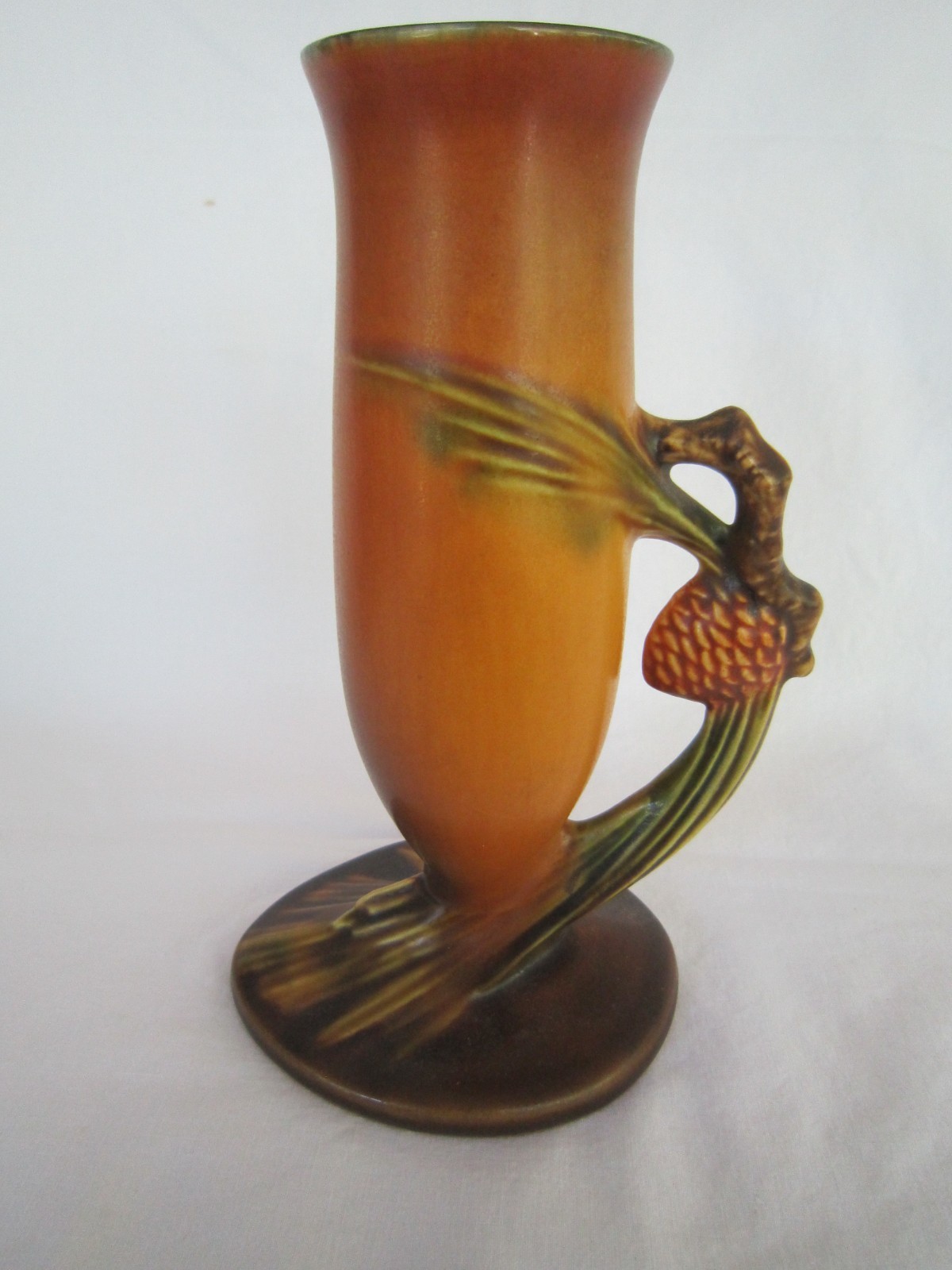 Vintage Roseville Pottery 112-7 Brown Pine Cone Bud Vase 7.75” 1935