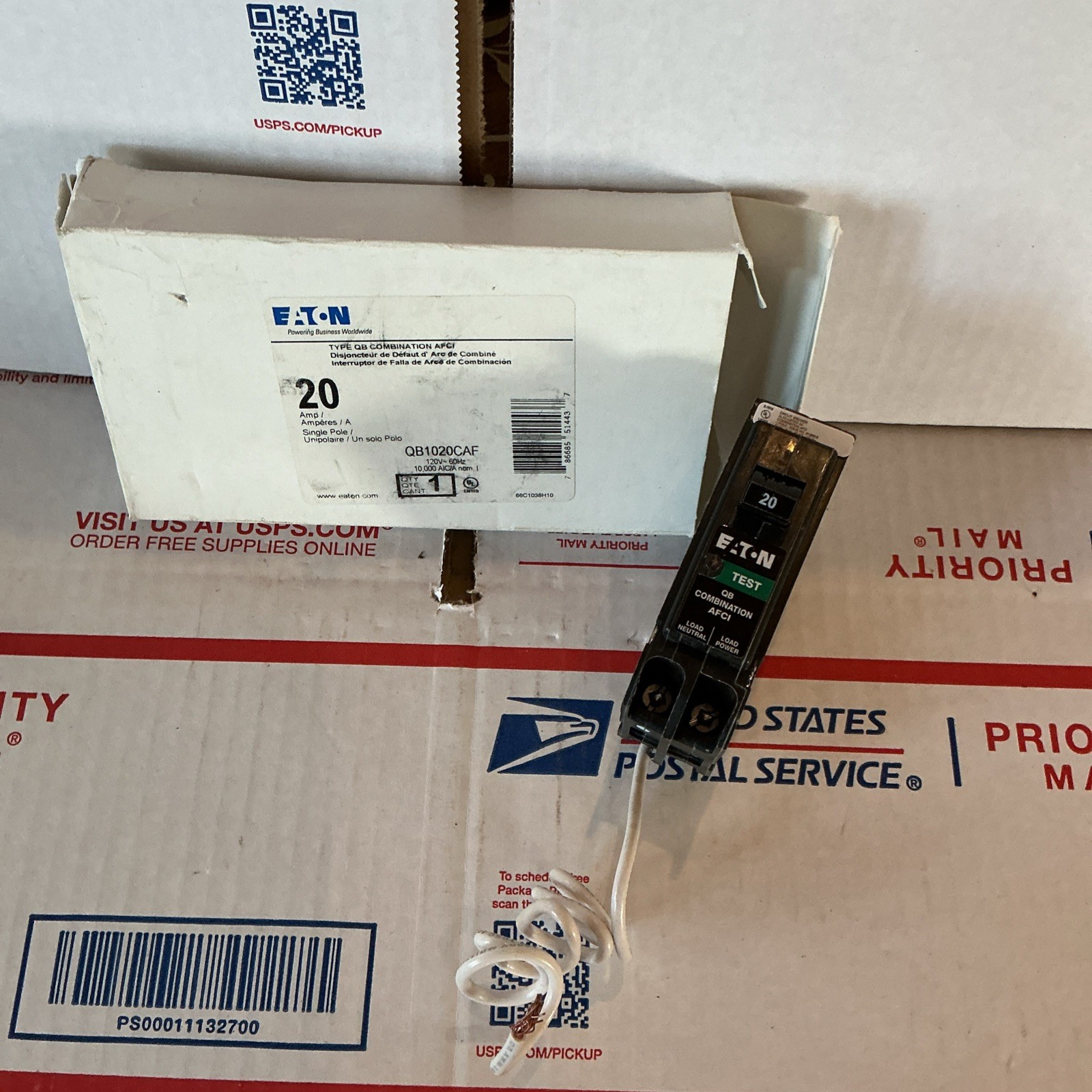 NEW Eaton QB1020CAF 1 Pole 20 Amp 120V Arc Fault Circuit Breaker NEW In BOX 
