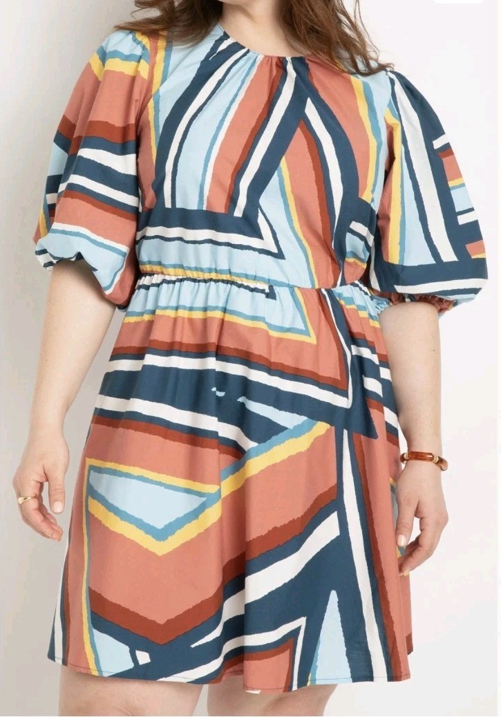 NWT Eloquii Abstract Print Back Cutout Cotton Dress Size 24