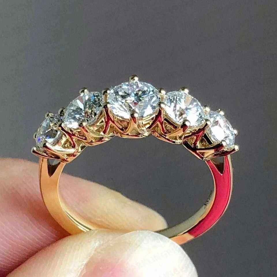 3Ct Round Cut Lab Created Diamond Women\'s Wedding Ring 14K Yellow Gold Plated