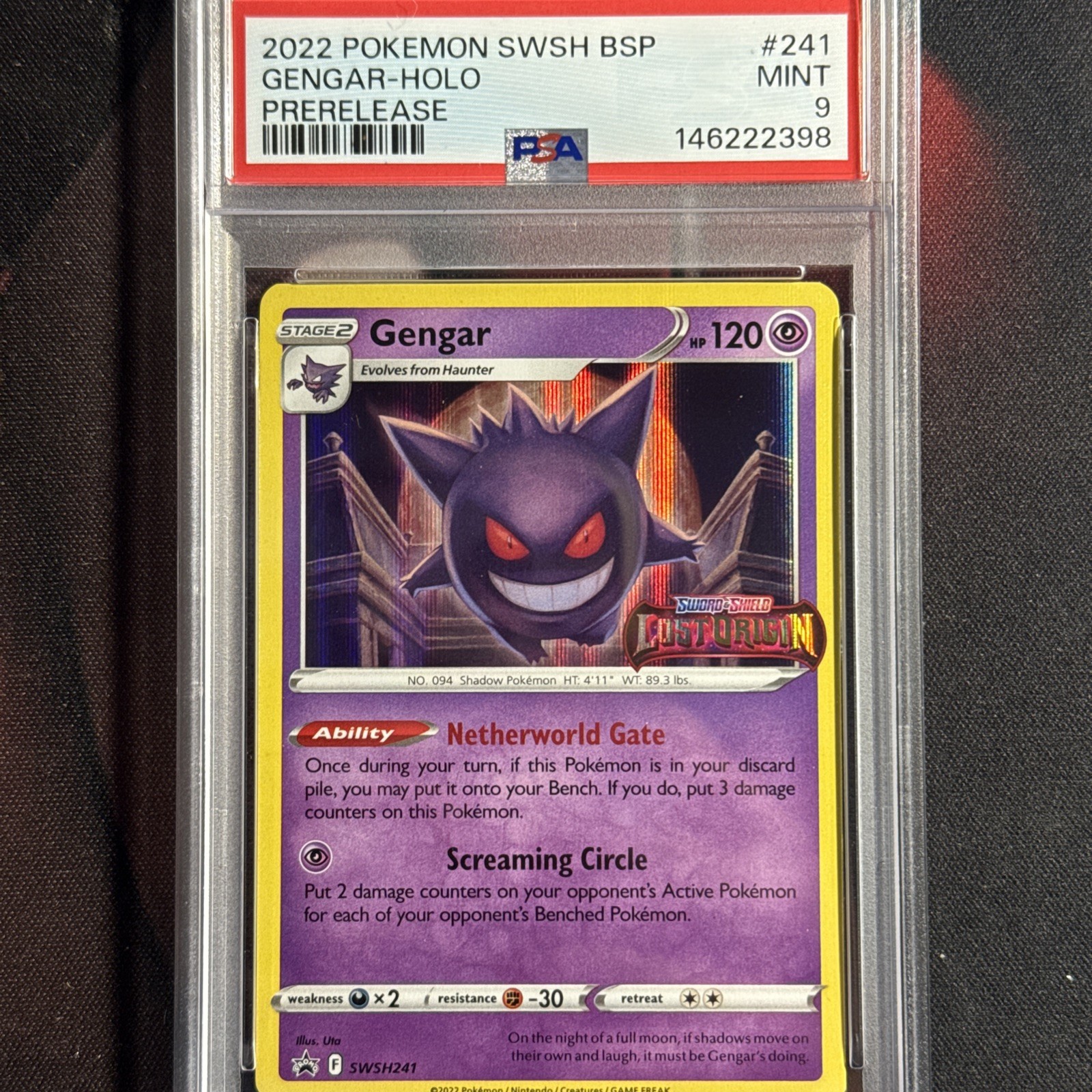2022 POKEMON SWSH BLACK STAR PROMO PRERELEASE #241 GENGAR HOLO PSA 9 🐦‍🔥