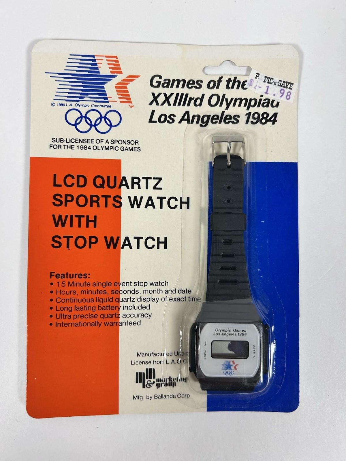 Vintage 1984 Olympics LCD Quartz Sport Wrist Watch Black NOS NEW