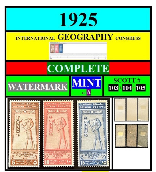 EGYPT STAMPS-1925-A-GEOGRAPHY-MINT-WATERMARKS-complete-scott# 103 104 105
