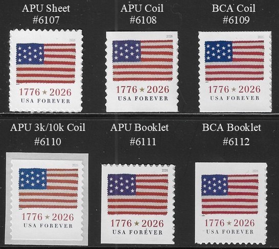 2026 US #6107-6112 FLAG Set Complete Set of 6 Singles All Different Formats