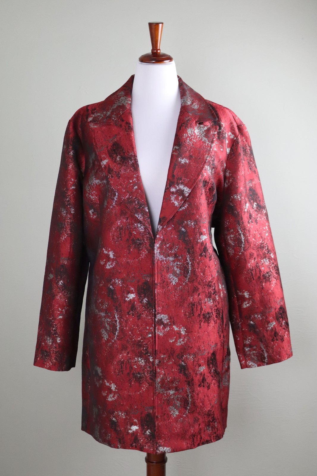 CHICO\'S $169 Metallic Jacquard Lined Hook Closure Coat Jacket Top Size 4 US 20