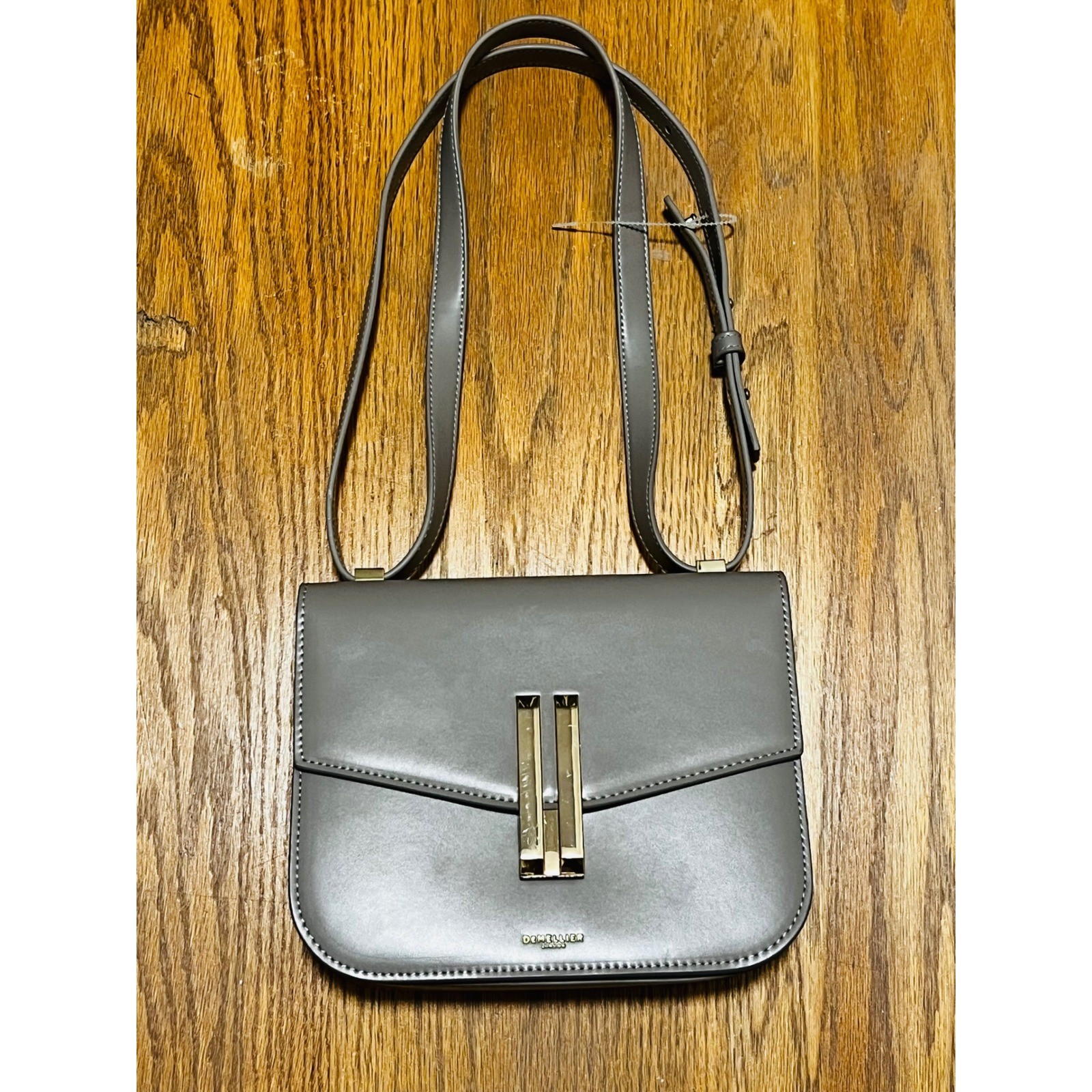 DeMellier Vancouver Grey Leather Crossbody Shoulder Bag Gold Hardware