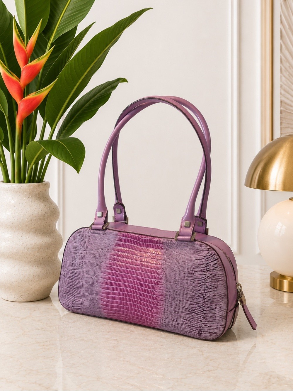 RARE Salvatore Ferragamo Tejus Lizard Purple Shoulder Bag - Vintage (80’s/90’s)