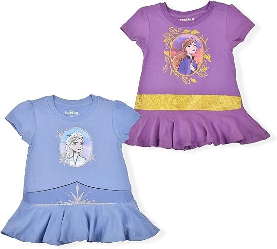 Disney Frozen Elsa and Anna Girls’ 2 Pack T-Shirts for Little Girls Purple Blue Disney Frozen Elsa and Anna Girls’ 2 Pack T-Shirts for Little Girls Purple Blue