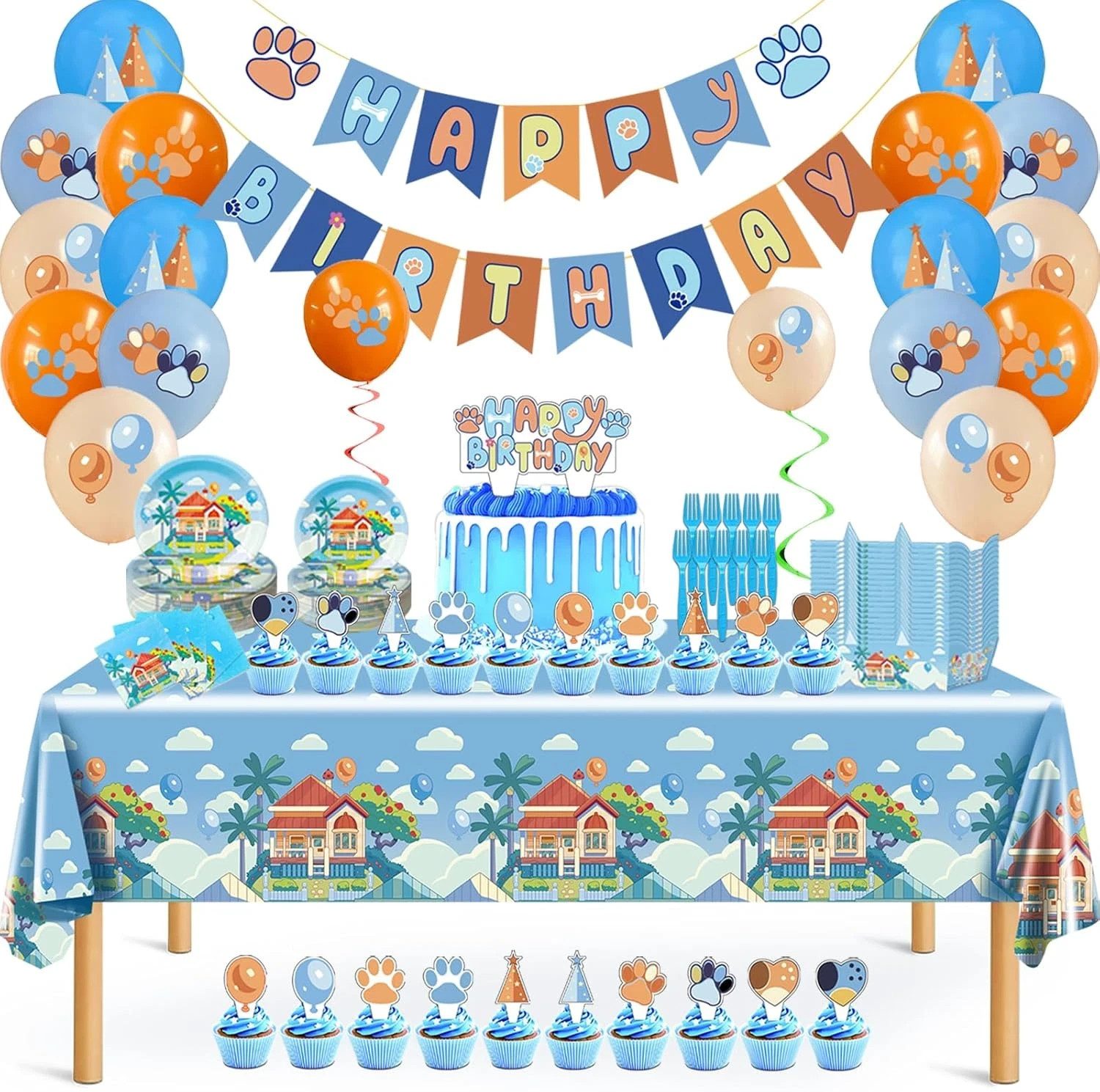 133PCS Blue Birthday Party Supplies - Serves 20 Guests，Blue Birthday Decorations