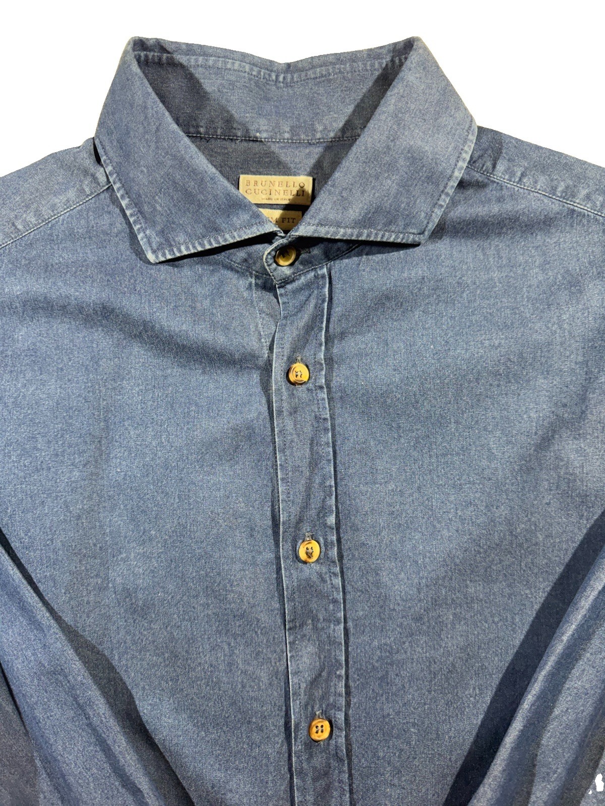 Brunello Cucinelli Men’s Long Sleeve Dark Denim Shirt Slim Fit Size XL