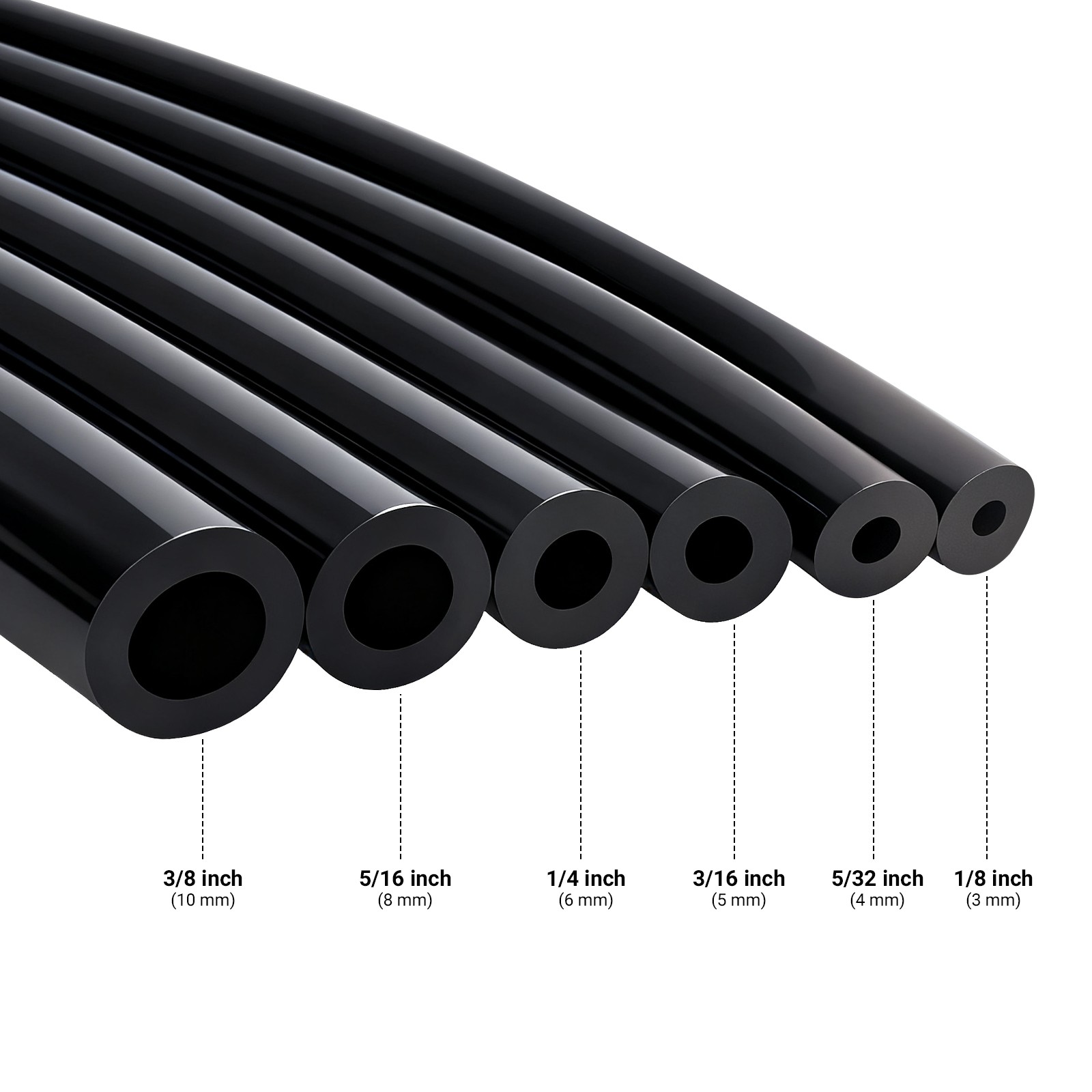 5FT 6PCS 4/5/6/8/10MM Car Automotive Silicone Vacuum Tubing Hose line Kit black