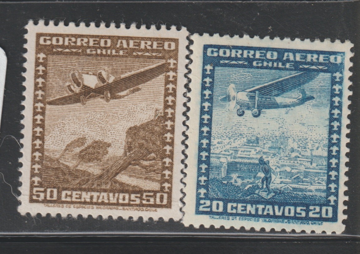 Chile Air Mail 50c & 20c Plane Pair MH bwcol 104 Chile Air Mail 50c & 20c Plane Pair MH bwcol 104