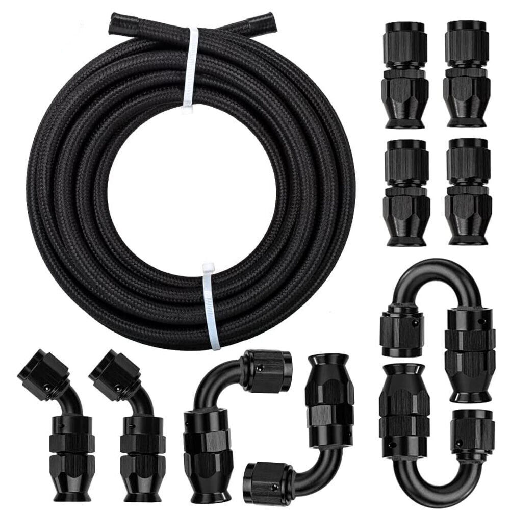4AN 6AN 8AN 10AN Nylon Braided PTFE Fuel Line 10FT-30FT w/ Fitting Hose Kit E85