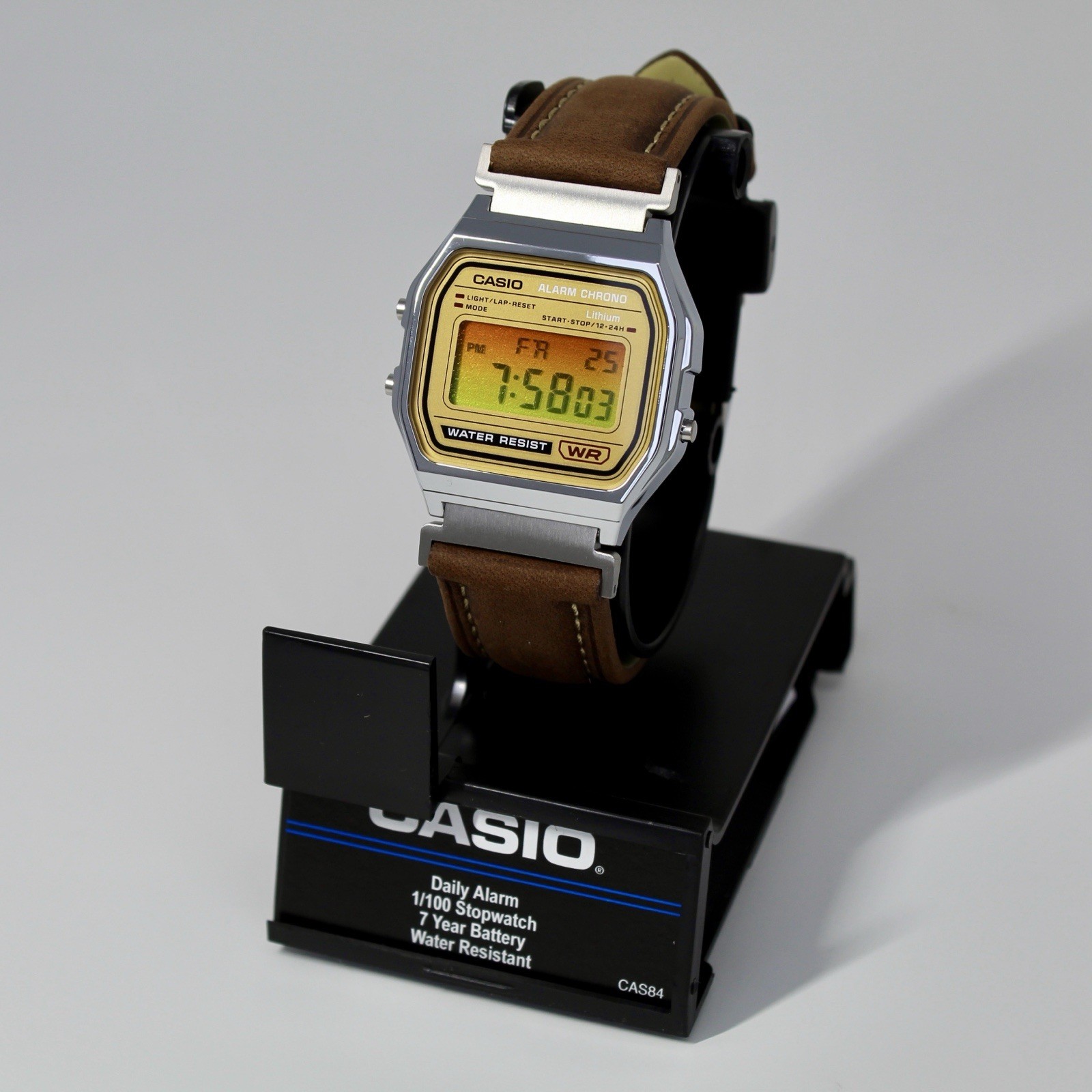 Custom Casio A158WEA Watch | Retro Custom Orange Mod | Brown Leather Band (NEW)