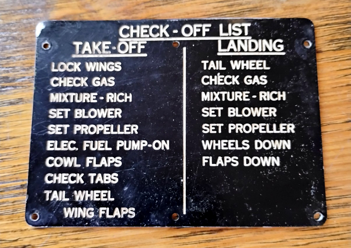 Orig. WW2 RAF or USAAF metal PILOT'S CHECK OFF LIST checklist take off / landing