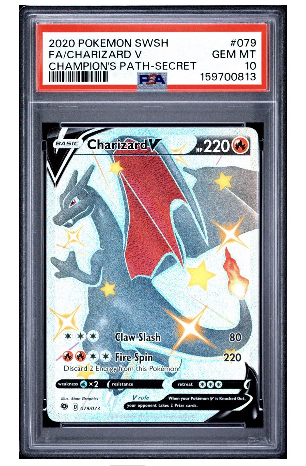 2020 POKEMON SWORD & SHIELD CHAMPION'S PATH SECRET FULL ART/CHARIZARD V PSA 10