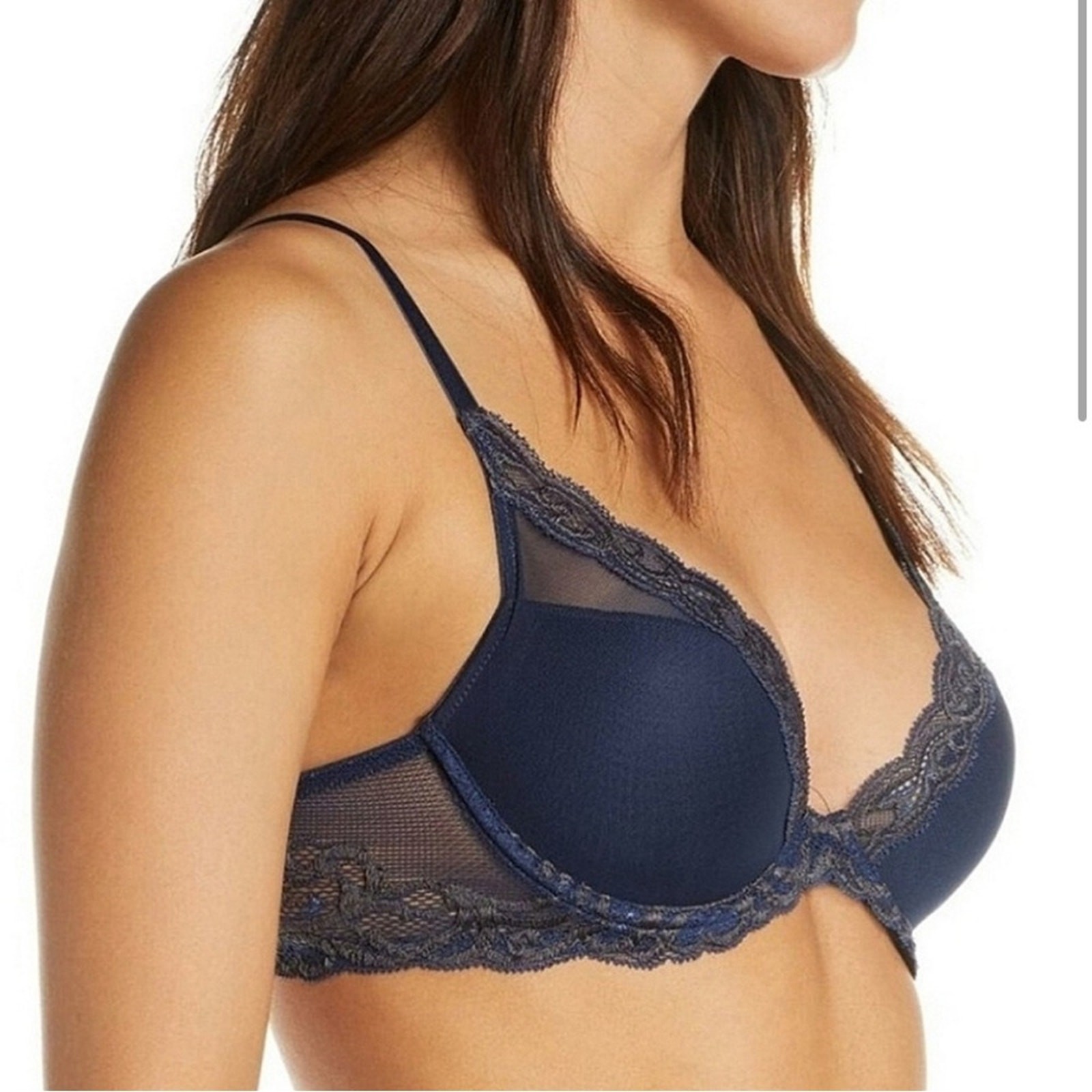 Natori Feathers graphite/deep navy lace plunge bra