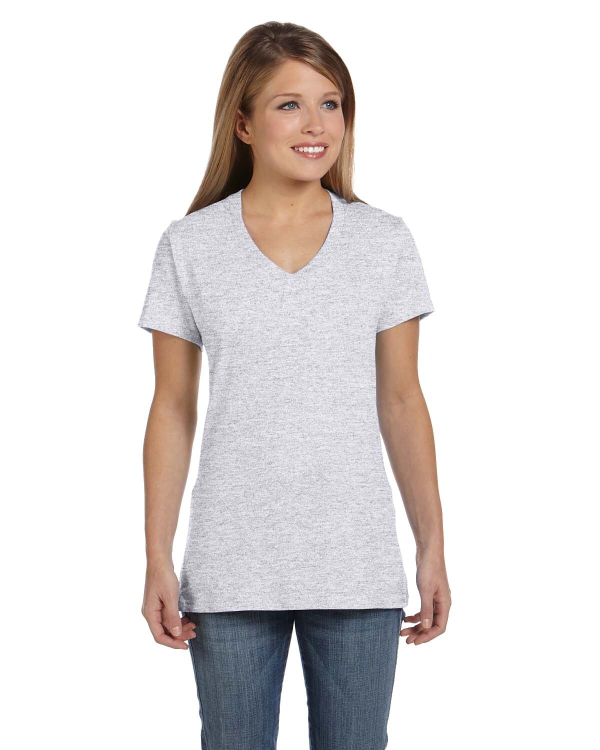Hanes Ladies\' 4.5 oz. 100% Ringspun Cotton Nano-T V-Neck T-Shirt S04V XS-2XL