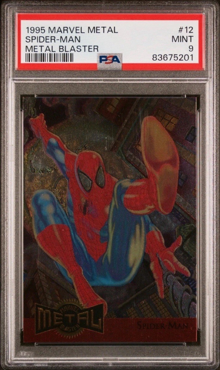 1995 Marvel Metal Spiderman #12 PSA 9 Spider-Man Metal Blaster Inaugural Year RC