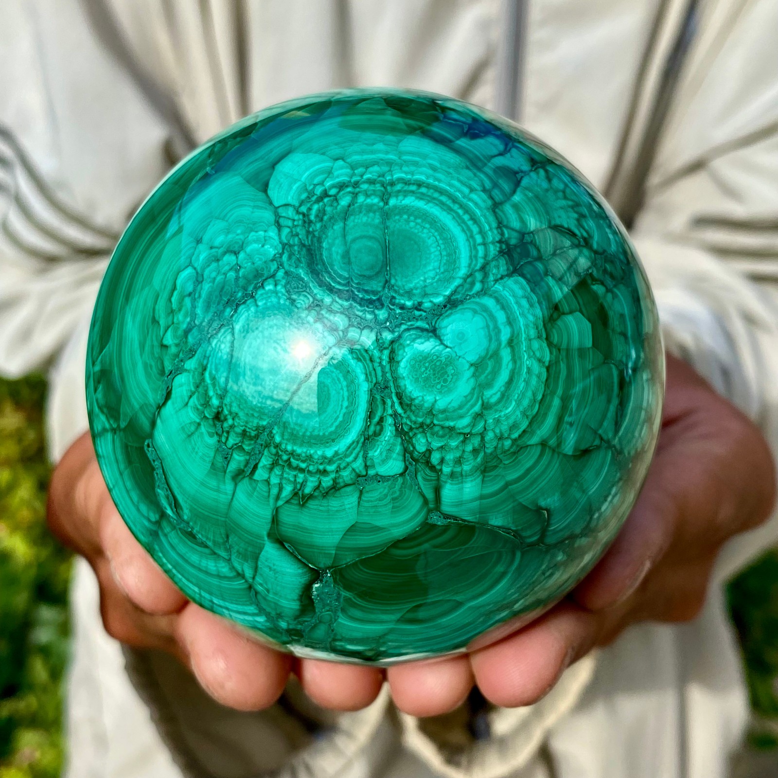 2.42LB Rare Natural Malachite quartz hand Carved sphere Crystal Healing