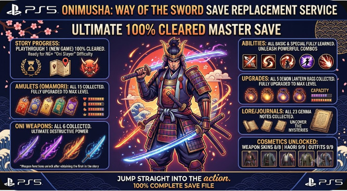 Ultimate Onimusha: Way of the Sword Save(PS5) | Platinum Trophy & All Cosmetics