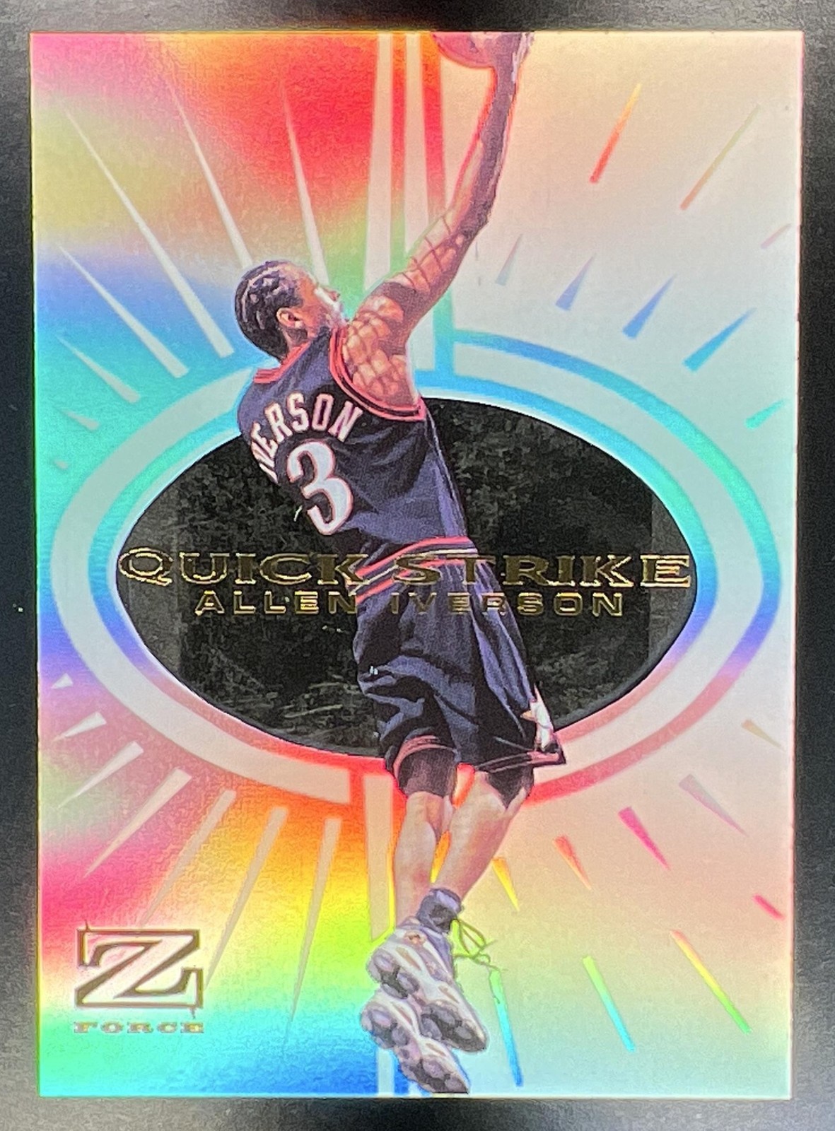 1997-98 Skybox Z-Force Allen Iverson #4 QS Quick Strike Acetate Insert 76ers