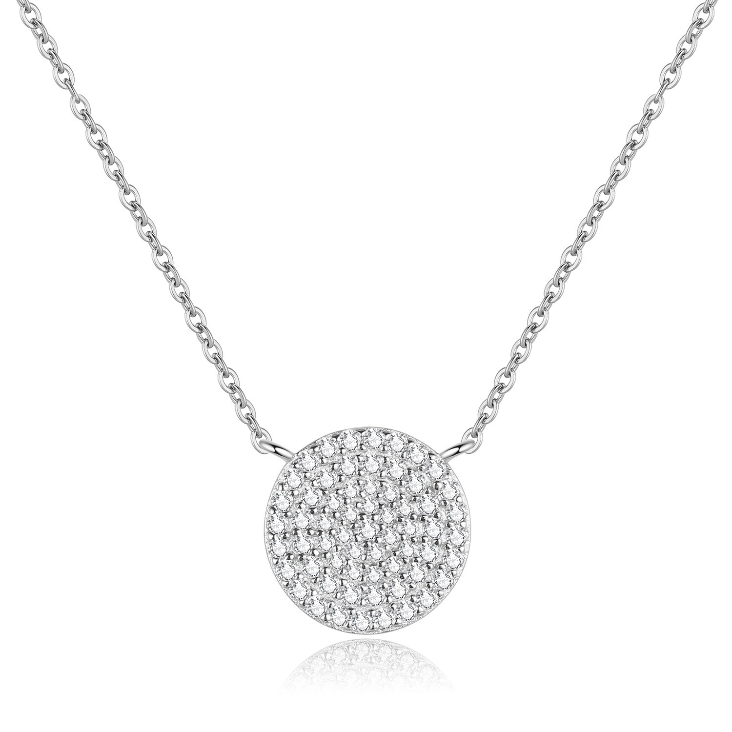 Lavishe 925 Sterling Silver Cubic Zirconia Pave Disc Round Pendant Necklace Lavishe 925 Sterling Silver Cubic Zirconia Pave Disc Round Pendant Necklace