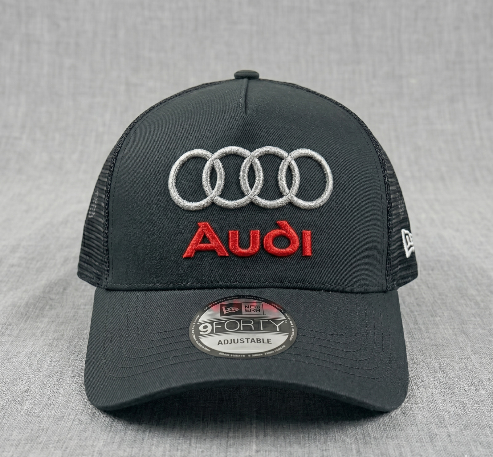 Audi Logo 2D Flat Hat Black Trucker Cap Adjustable Mesh Back Embroidered