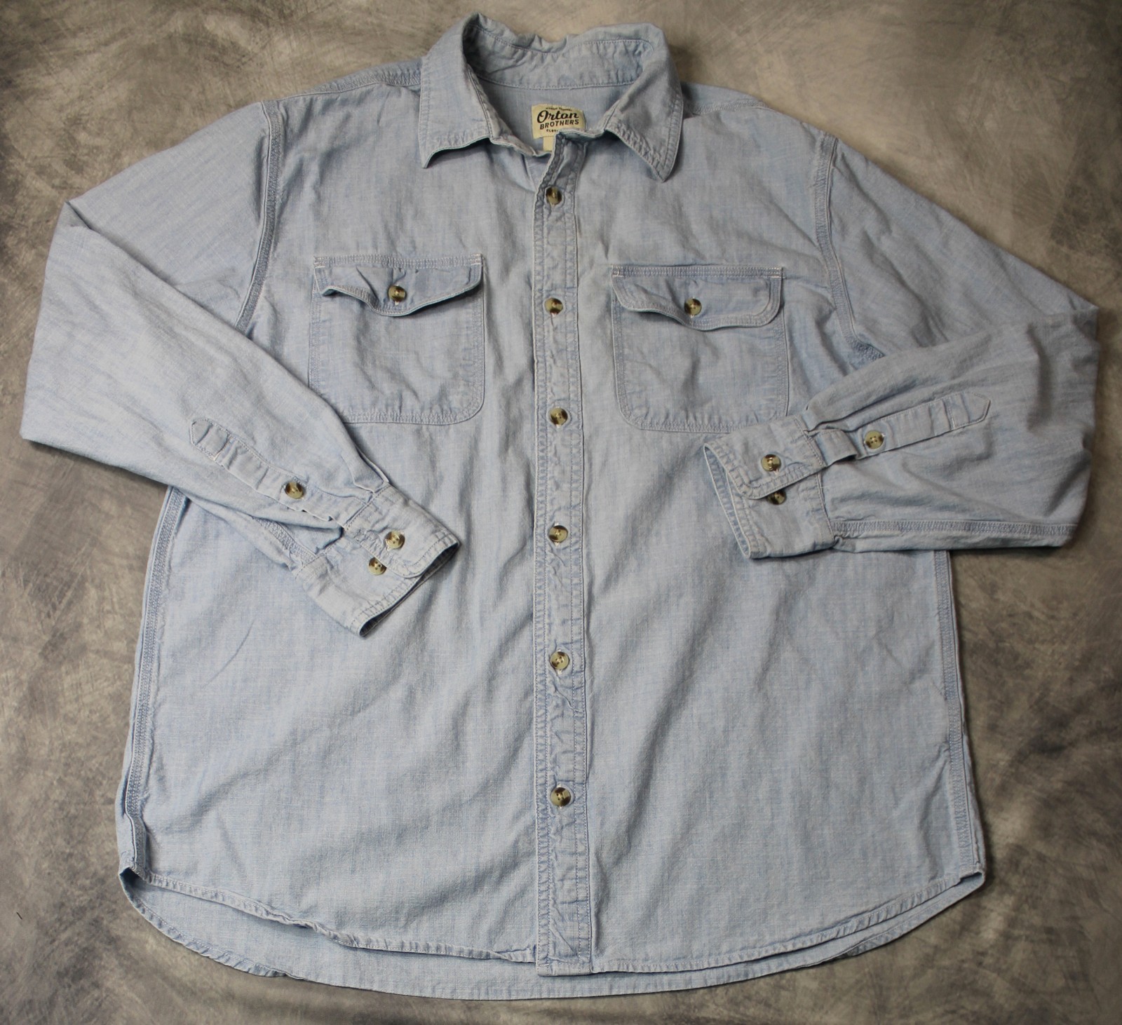 Orton Brothers Shirt Mens Large Blue Chambray Cotton Long Sleeve Button Front