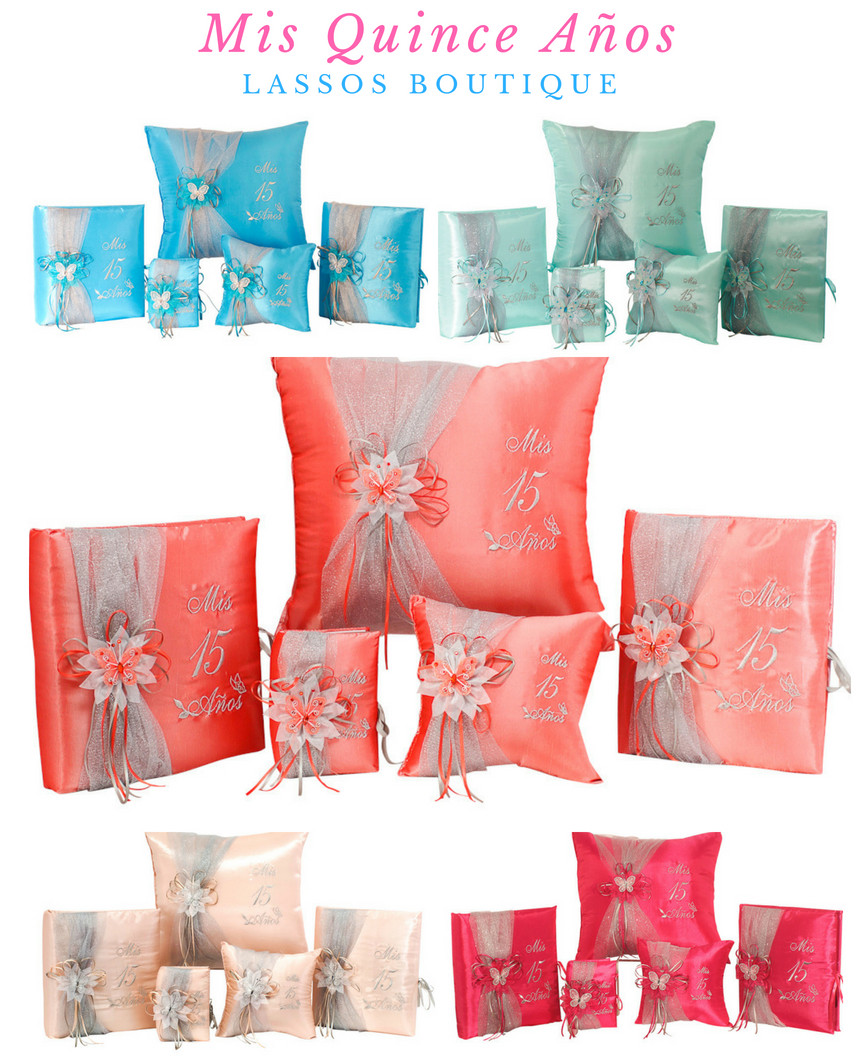 5PC Quinceanera Mis Quince 15 Anos Set Kneeling Pillow Guest Book Photo Album