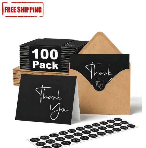 100 Pack Thank You Notes with Envelopes Stickers for Wedding Baby Shower Busines