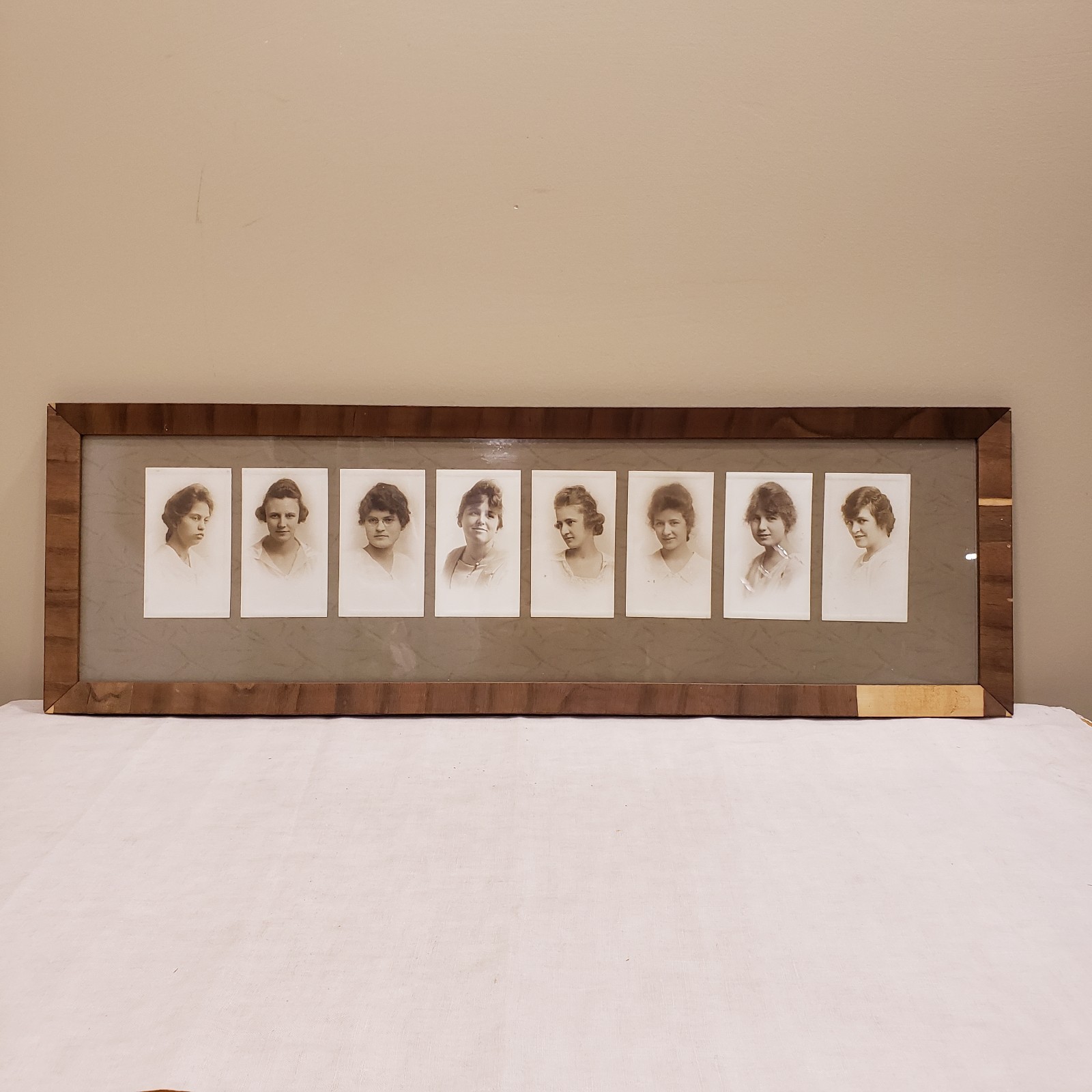 Antique Sepia Women Portraits Framed c1915 1920s Vintage Photo Display Yard Long