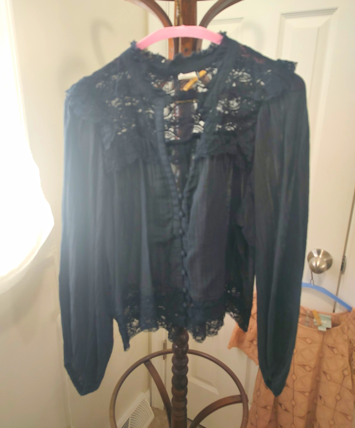 Anthropologie Akemi + Kin Black Lace Blouse Long Sleeve Victorian Boho Top